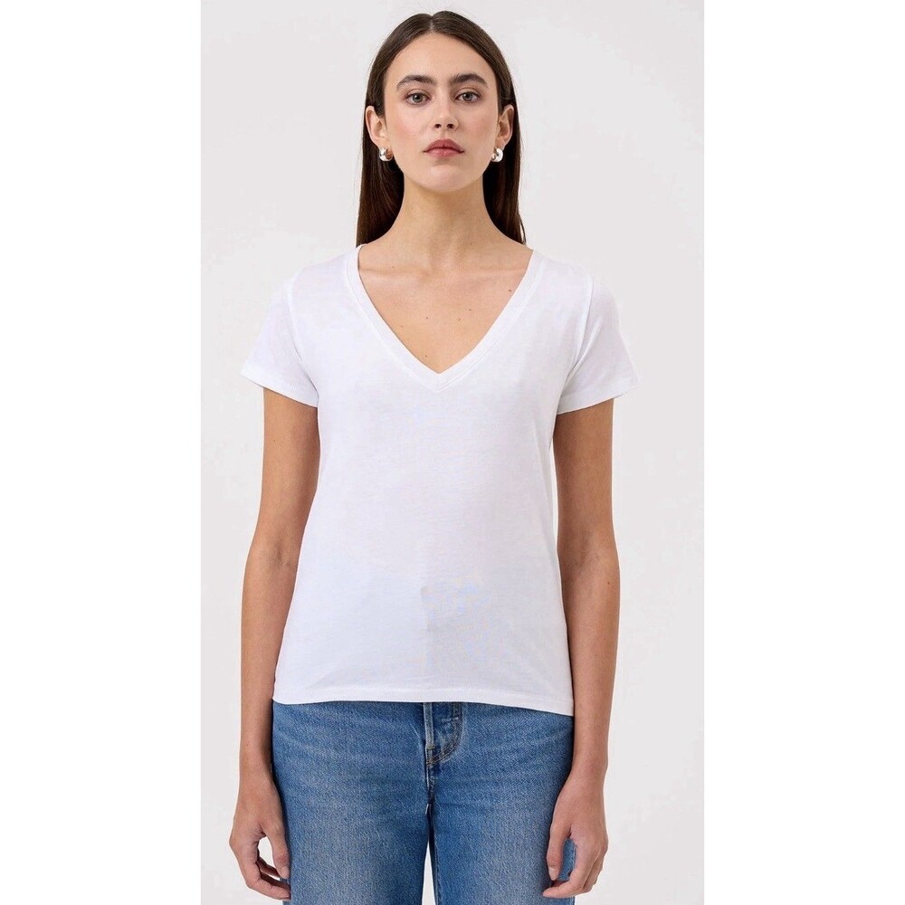 Goldie Lewinter Cleo V Neck Organic Pima Cotton Tee Size Large